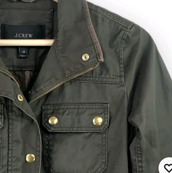 J. Crew Jacket Women's GreenDark Moss Downtown Field ZipSnaps Wax Shell Sz SMALL - Picture 2 of 10